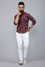Miravan Men's Floral Slim Fit Long Sleeves Maroon Shirt | Grocsy