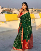 DEIANA'S Beautiful Designer Golden zari Soft Lichi Silk Saree - Green | Grocsy