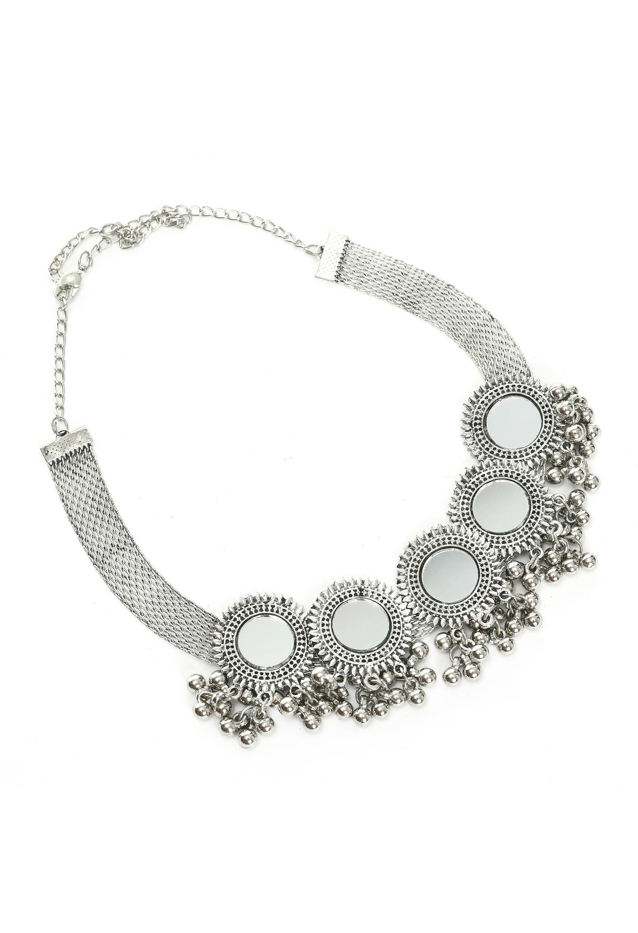Mominos Fashion Johar Kamal Silver-Plated Brass Finish Mirror Work Women Choker | Grocsy