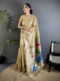 Joban Fashion Ivory Peacock & Floral Motifs Tissue Paithani Saree | Grocsy