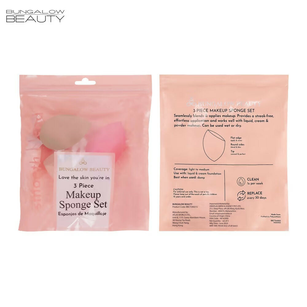 BUNGALOW BEAUTY Makeup Blending Sponge - Pack of 3 | Grocsy
