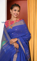 Very Much Indian Handloom Pure Cotton Paithani -Ink Blue | Grocsy
