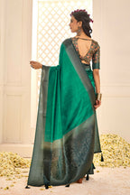 Joban Fashion Satin Silk With Zari Border Green Colored Designer Pallu Saree | Grocsy