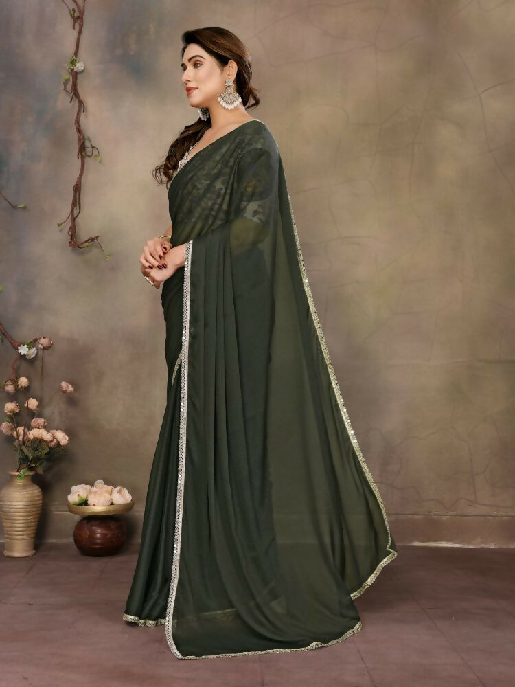 Partywear traditional Georgette Green Fancy Saree - Anbazaar | Grocsy