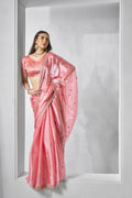 Coral Burburry silk Designer Embroidery Work Saree - Shezlin | Grocsy