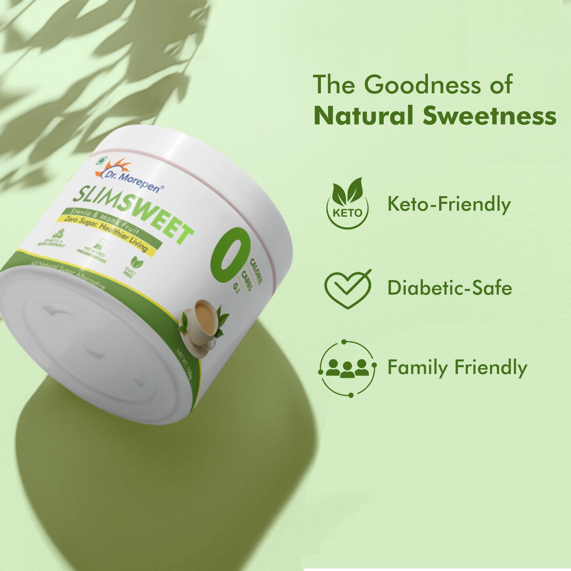 Dr. Morepen Slimsweet Natural Sugar Substitute with Stevia & Monk Fruit | Grocsy