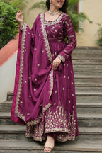 Joban Fashion Wine chinon Sequence Embroidery Work Kurta Set | Grocsy