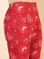 Janasya Women's Red Cotton Floral Printed Casual Flared Co-ords | Grocsy