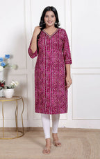 Miravan Womens Magenta Bandhej Printed Rayon Kurti | Grocsy