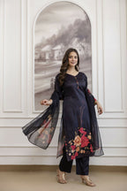 The52 Women's Beautiful Soft Assam Fabric Printed Work A-line Kurta Pant and Dupatta Set | Grocsy