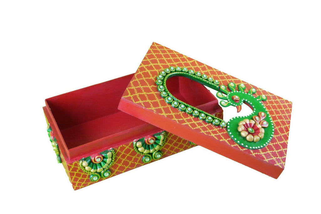 Kundan HandiKrafts Mdf Tissue Box - Red And Yellow | Grocsy