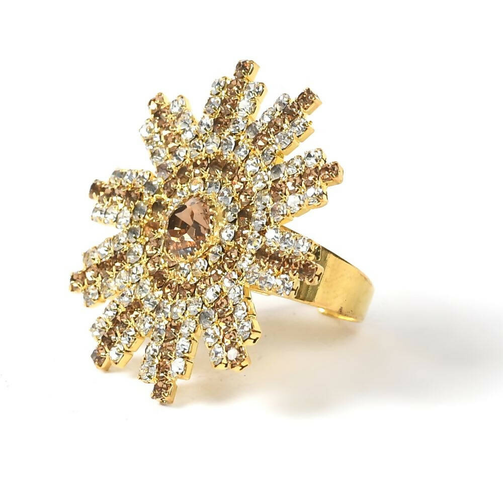 Mominos Fashion Joharkamal Gold-Polished AD Studded Adjustable Finger Ring | Grocsy