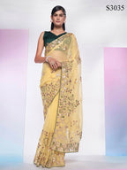 Cream Simmar Heavy Gotta Embroidery Work Saree with Unstitched Blouse - Vandini | Grocsy