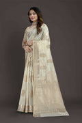 Off White Pure Raw Silk Zari Woven Saree with Unstitched Blouse Piece - Alisha | Grocsy