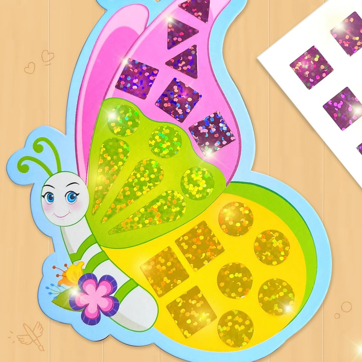 Imagimake Mirror Mosaic Butterfly & Peacock Mess Free DIY Mosaic Craft Kit 450+ Foil Sticker Travel Toys for Girls Birthday Gift for Girls Ages 3,4,5,6,7,8, Peach | Grocsy