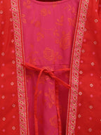Ahalyaa Dark Pink Crepe Khari Print kids Dress Attached Jacket For Girls | Grocsy