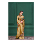 Chiku Tussar Silk Jacquard Abstract Digital Print Saree with Unstitched Blouse - Mohira | Grocsy