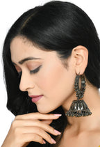 Mominos Fashion Johar Kamal Oxidised Black-Plated With Ghungroo Jhumkas