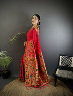 Joban Fashion Red Paithani Soft Silk Meenakari Saree | Grocsy