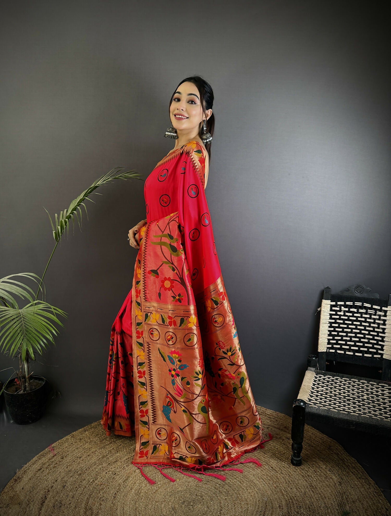 Joban Fashion Red Paithani Soft Silk Meenakari Saree | Grocsy