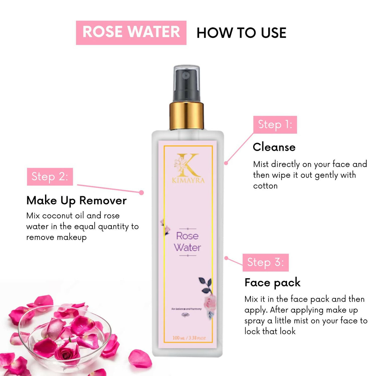 Kimayra Premium Rose Water Spray For Face - Skin Toner/Makeup Remover | Grocsy