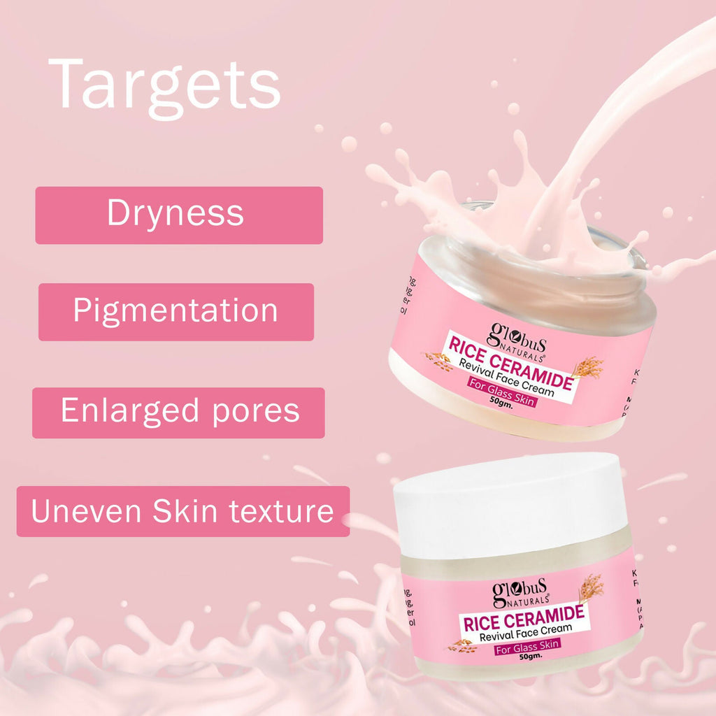 Globus Naturals Rice Ceramide Revival Face Cream, For Korean Glass Skin | Grocsy