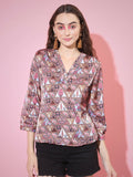 Myshka Women's Multi Printed V-Neck Top | Grocsy
