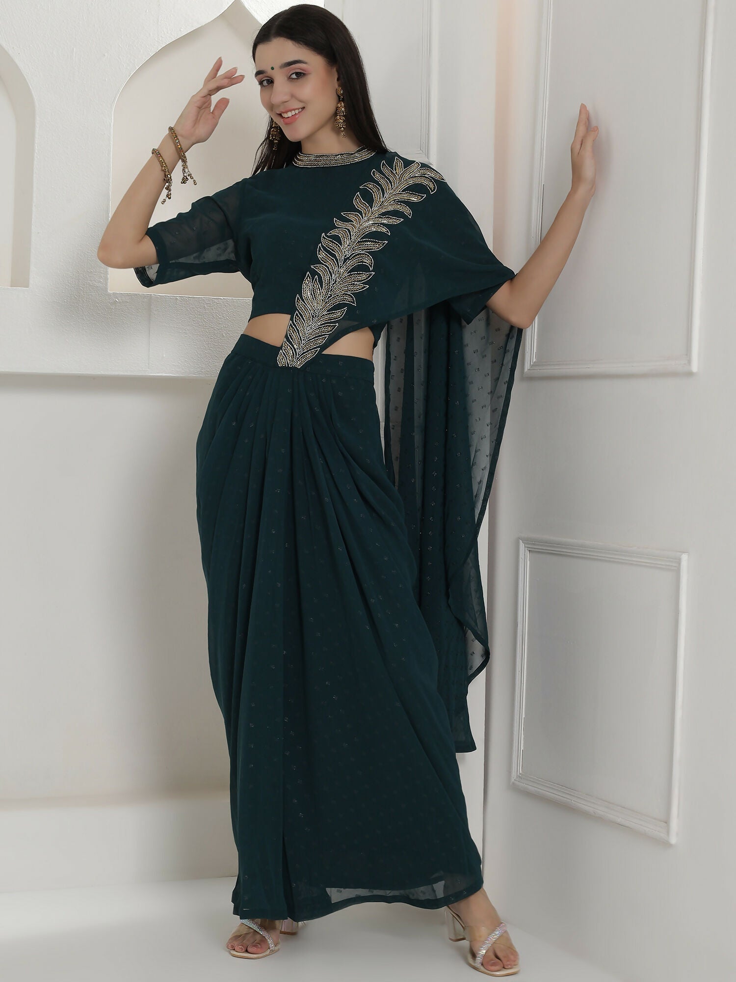 Joban Fashion Green Georgette Drape Skirt Set | Grocsy