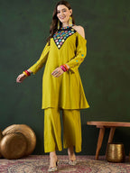 Sangria Embroidered Kurta & Palazzo With Bag Kurta Set | Grocsy