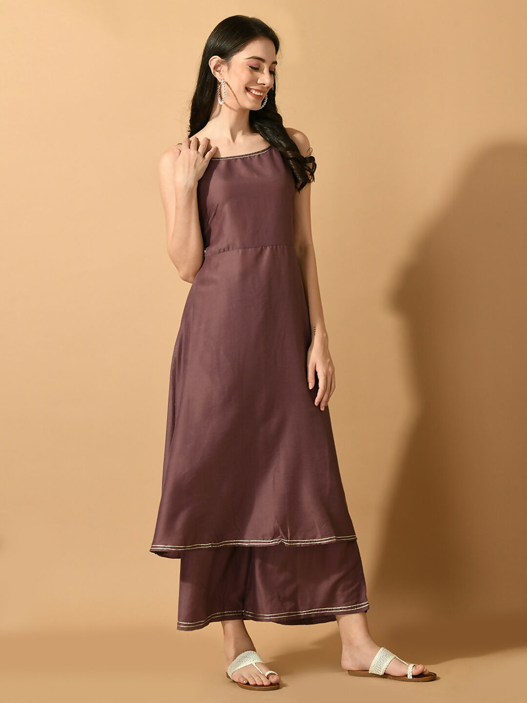 Myshka Women's Mauve Solid Party Kurta Sets | Grocsy