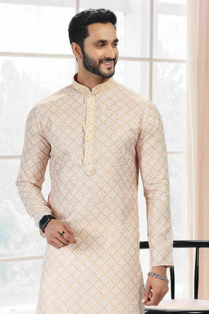 Raivat Ethnic Cotton Thread Work Kurta Pajama In Yellow Colour | Grocsy