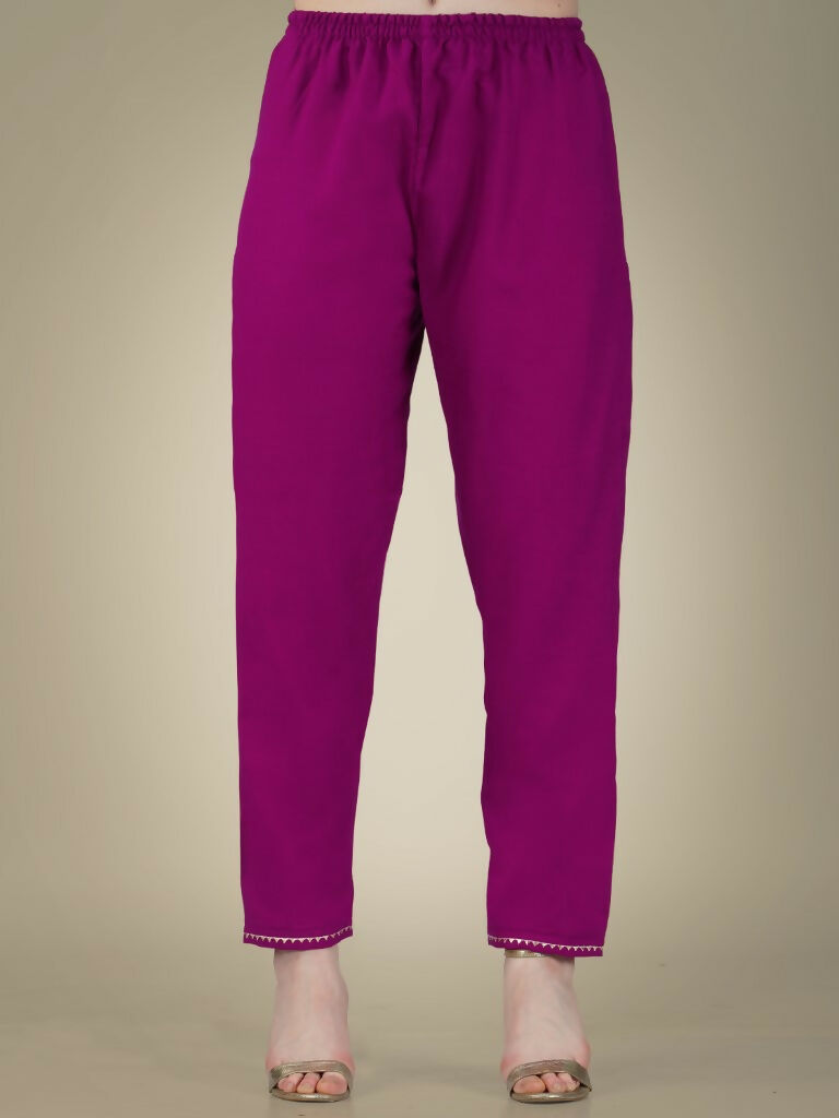 Jyoti Fashion Women's Purple Cotton Magic Slub Embroidery & Sequence work Kurta with Trouser & Dupatta | Grocsy