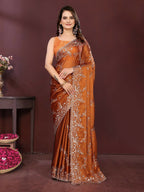 Ai Fashion Copper Rangoli Silk Embroidery Party Wear Saree | Grocsy