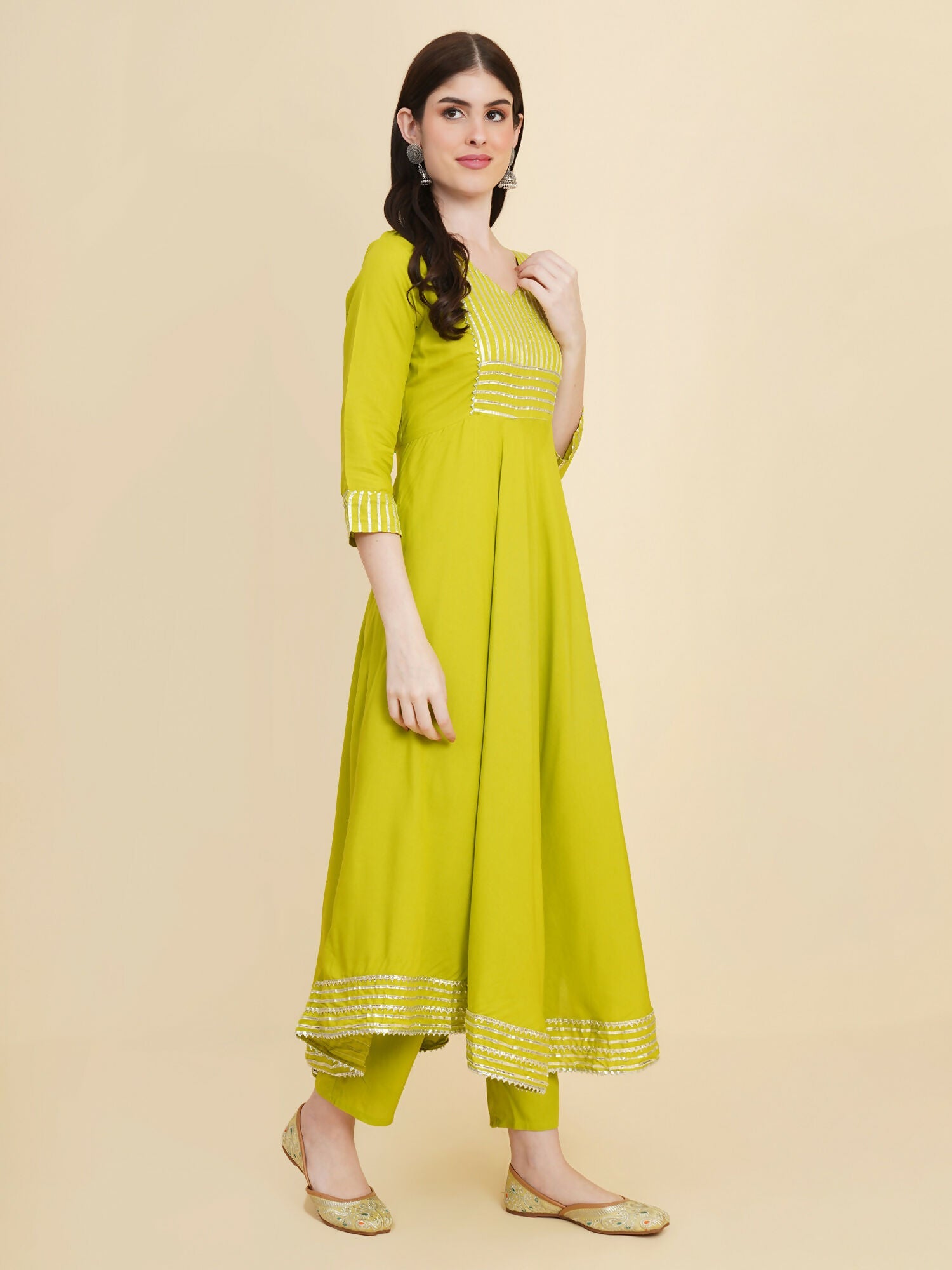 Designer Stylish lime green Cotton Stitched Suit With Dupatta - Tanisha | Grocsy