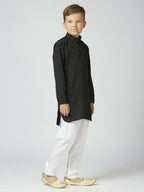 Joban Fashion Kids Island Full Sleeves Texture Cotton Kurta and Pyjama Set - Black | Grocsy