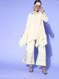 Ahalyaa Women Off White Colour Crepe Printed Top Palazzo Set | Grocsy