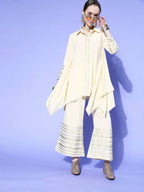 Ahalyaa Women Off White Colour Crepe Printed Top Palazzo Set | Grocsy