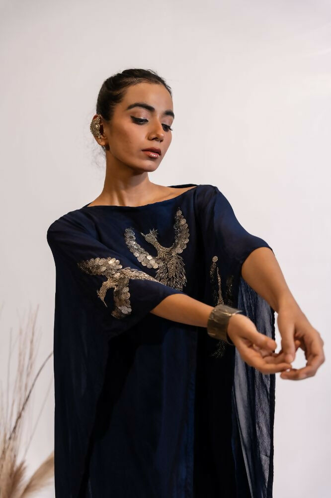 Timaraa Regal Navy Blue Embellished Kaftan Dress | Grocsy