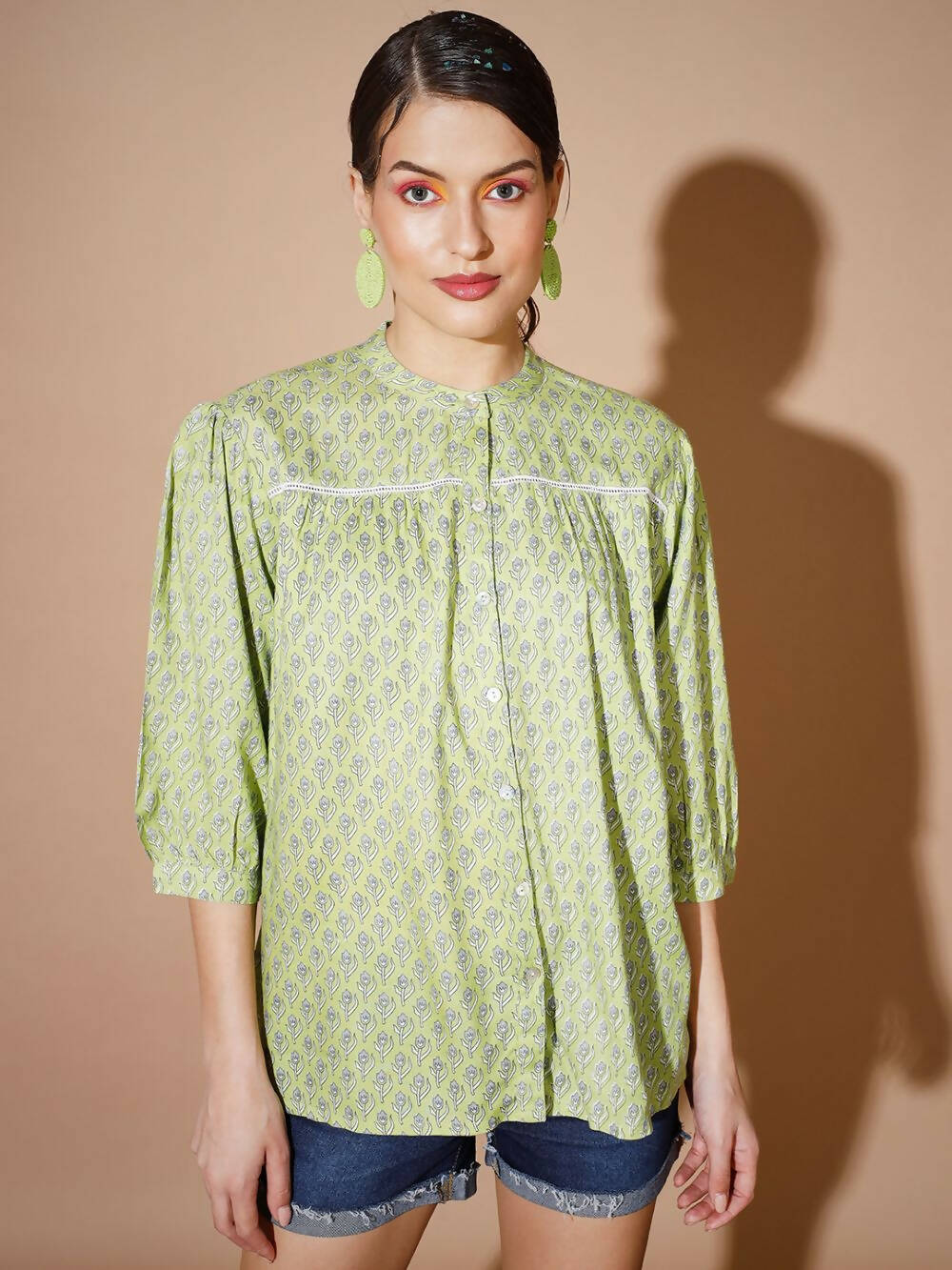 Myshka Women Green Ethnic Motifs Tops | Grocsy