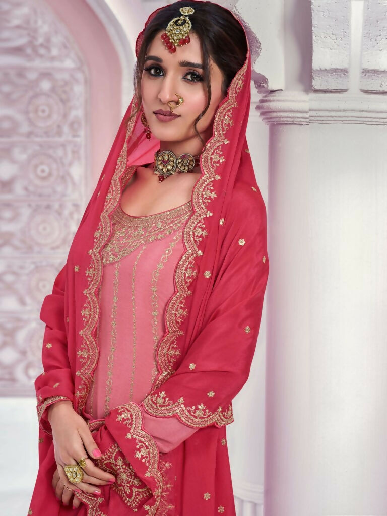 Vastranavya Exquisite Peach Heavy Chinon with Embroidered & Sequins Work Salwar Suits | Grocsy