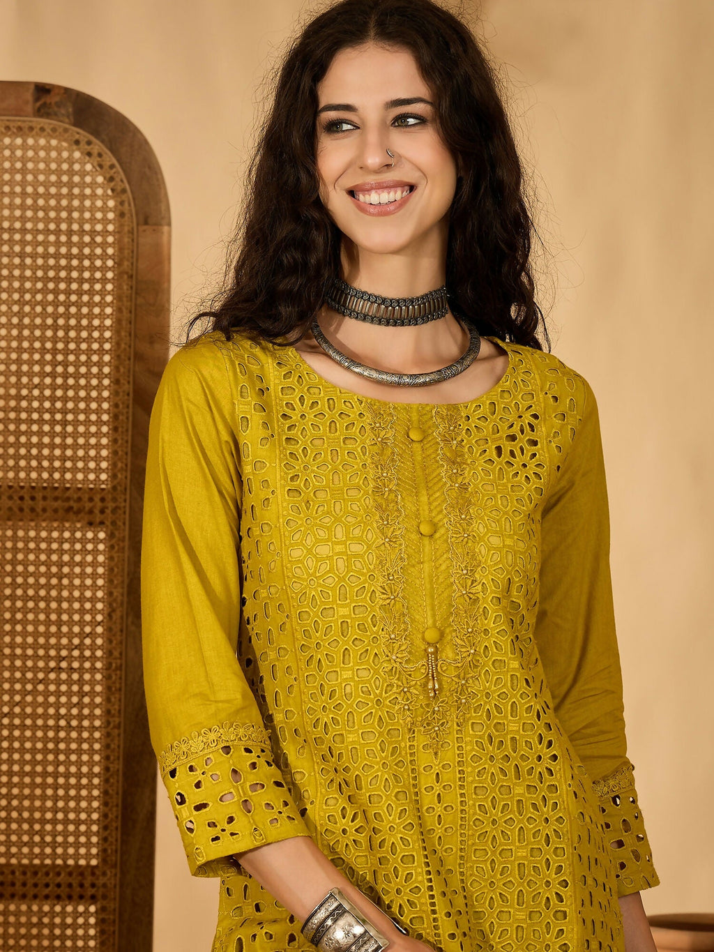 Joban Fashion Embroidery Mustard Pure Cotton Cord Set | Grocsy