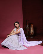 Lavender Pure Viscose Georgette Thread With Sequins Embroidery Work Lehenga Choli With Dupatta - Tanya | Grocsy