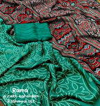 Green Silk Blend Ajrak Saree with Unstitched Blouse - Hiral Fashion | Grocsy