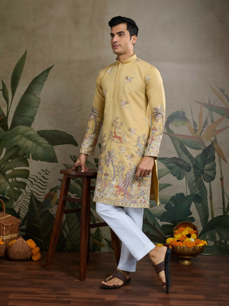 Vastranavya Yellow Exclusive Festival Wear Viscose Silk Thread & Sequence Embroidered Work Kurta | Grocsy