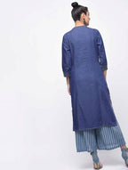 Aniyah Denim Princess Line Straight Kurta In Blue (AN-128K) | Grocsy