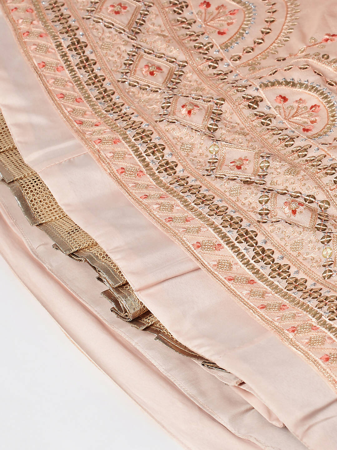 House of Panchhi Women Peach Pure Georgette Embroidered Lehenga & Blouse, Dupatta | Grocsy