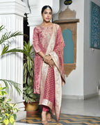 Vaasva Women's Digital Printed Tissue Suit Set With Solid Pant & Brocade Dupatta | Grocsy