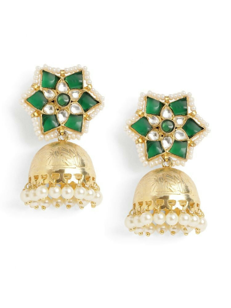 Nuyug 22K Gold Plated Panna Jhumki Earrings | Grocsy