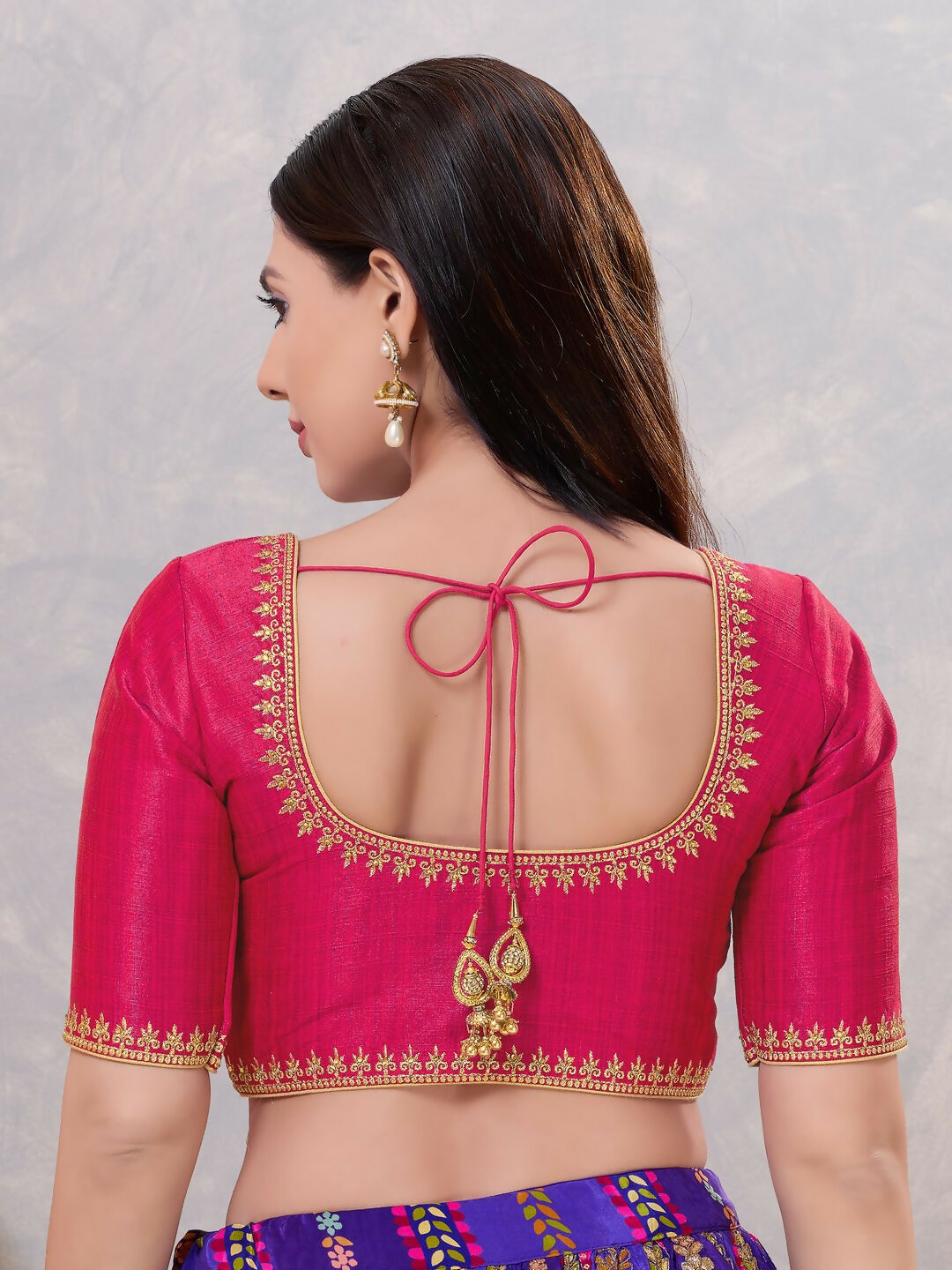 Joban Fashion Women Silk Dark-Pink Stitched Blouse | Grocsy