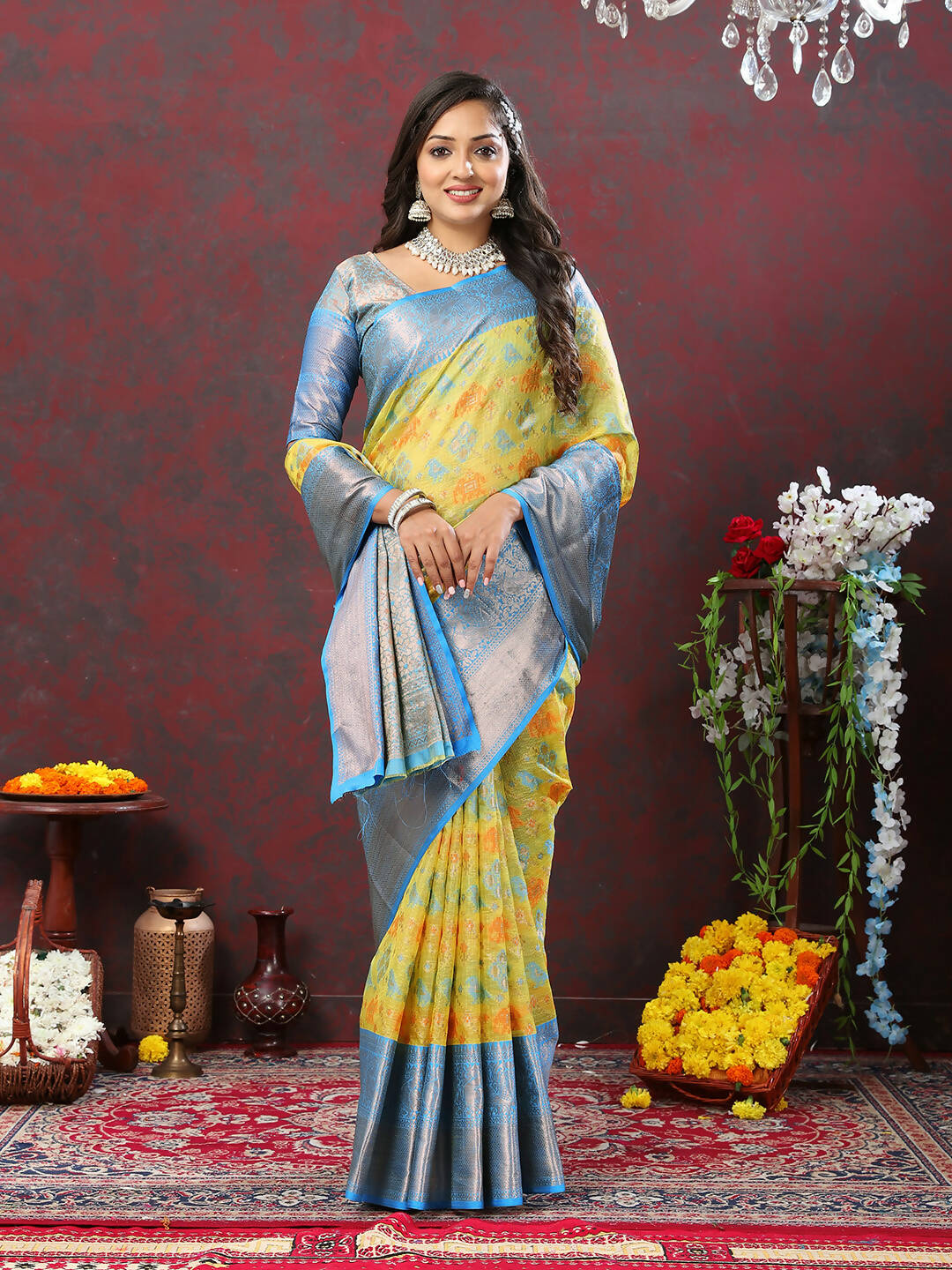 Lorenvalley Fashion Yellow Cotton Woven Design Zari Meenakari Weaving Saree | Grocsy
